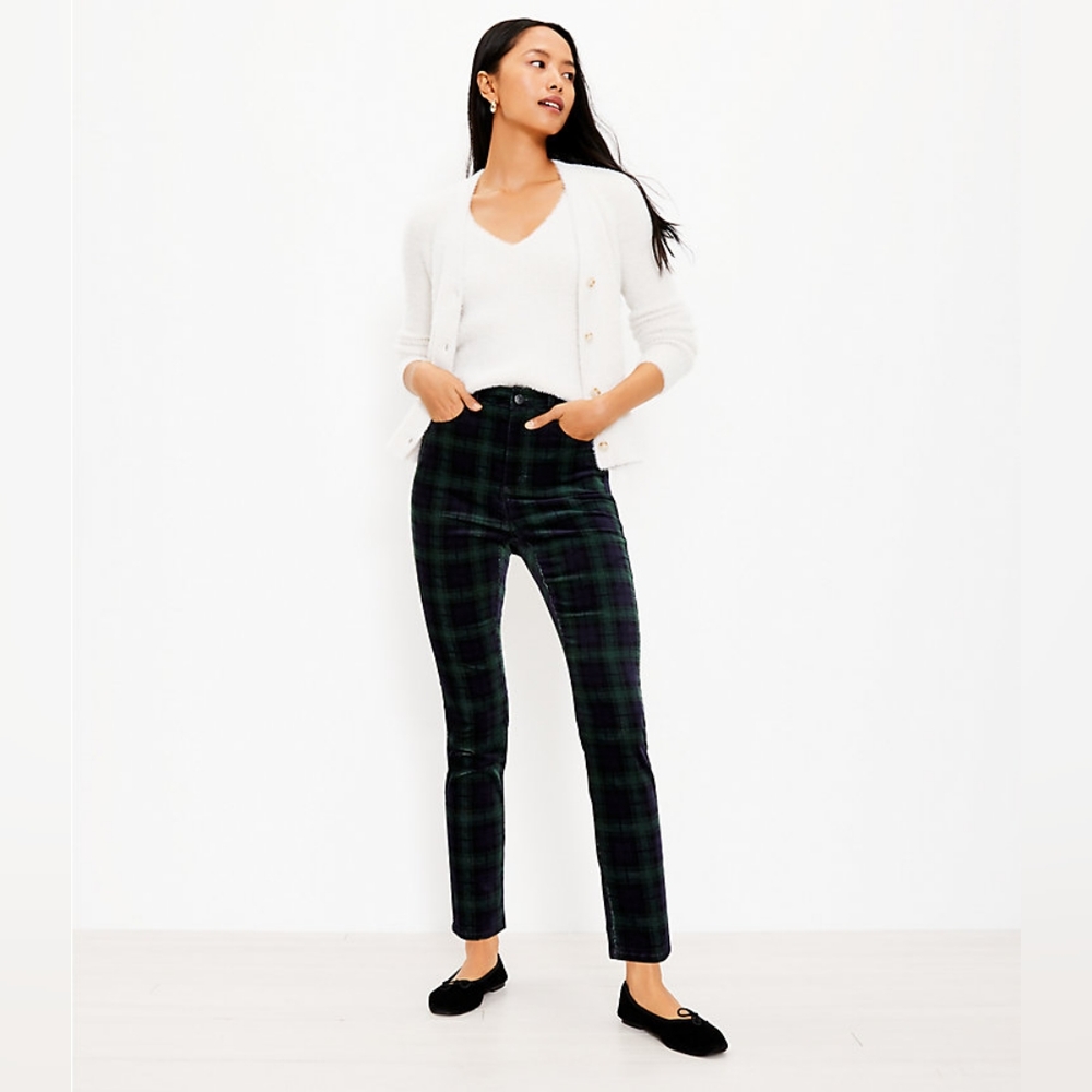 Loft Plaid Velvet Skinny Pants